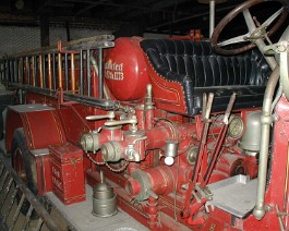 Right side showing solid bronze rotary gear pump with 1000 gallon capacity. This pumper is capable of throwing a stream of water 280 feet vertically at the rate of 570 gallons per minute.